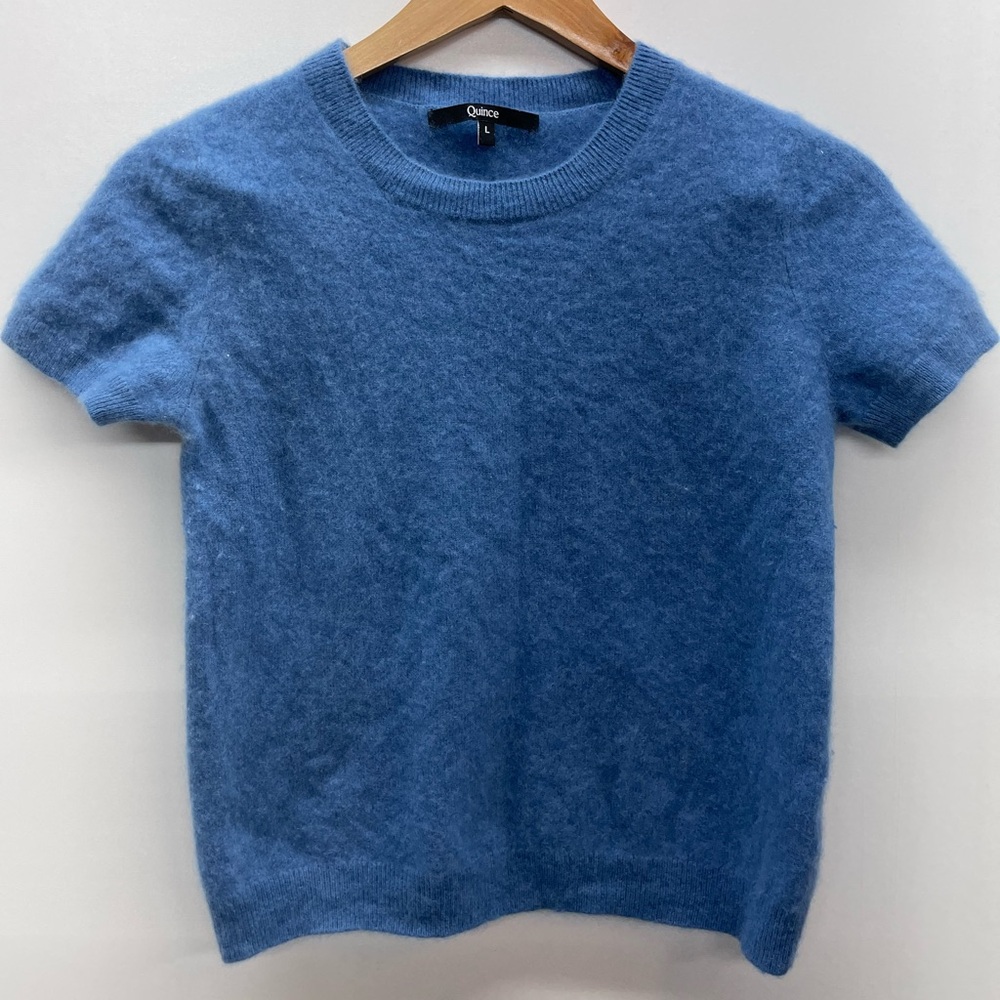 Quince Blue Short-Sleeve Crewneck Sweater